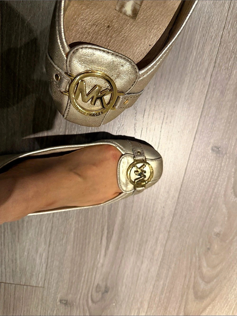 Michael Kors Fulton Moc Metallic Logo Flats in Gold shoes